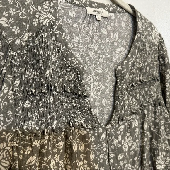 Angels Forever Young |  Women’s Large 3/4 Sleeve Green/White Floral Print Blouse - Picture 5 of 8
